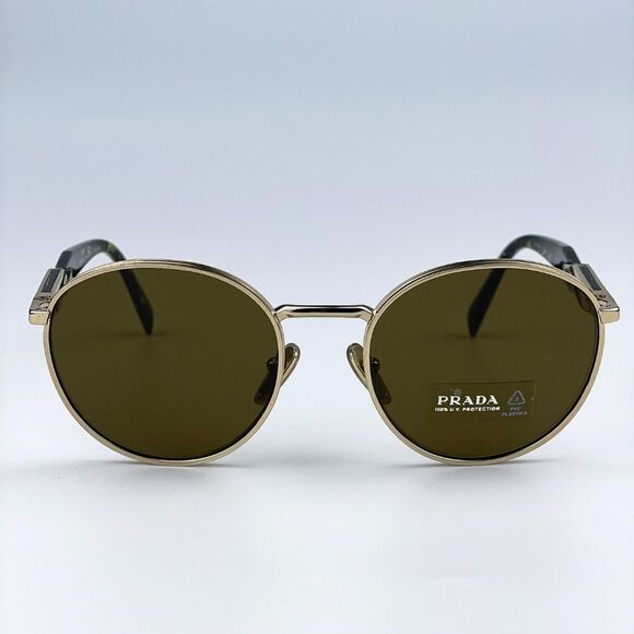 NEW Prada PR56ZS ZVN01T Gold Brown Oval Metal Unisex Sunglasses - Picture 1 of 11